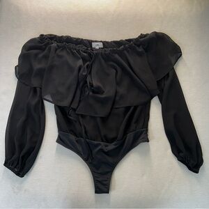 LPA Remi Black Ruffle Bodysuit